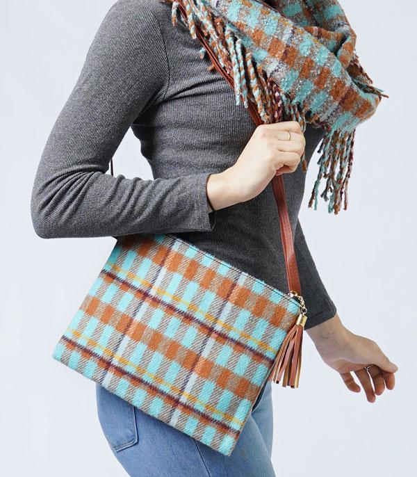 HANDBAGS :: CROSSBODY BAGS :: Wholesale Plaid Print Crossbody Bag