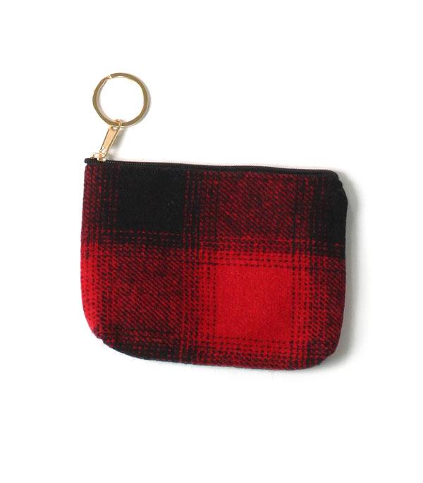 HANDBAGS :: WALLETS | SMALL ACCESSORIES :: Wholesale Buffalo Plaid Print Coin Pouch