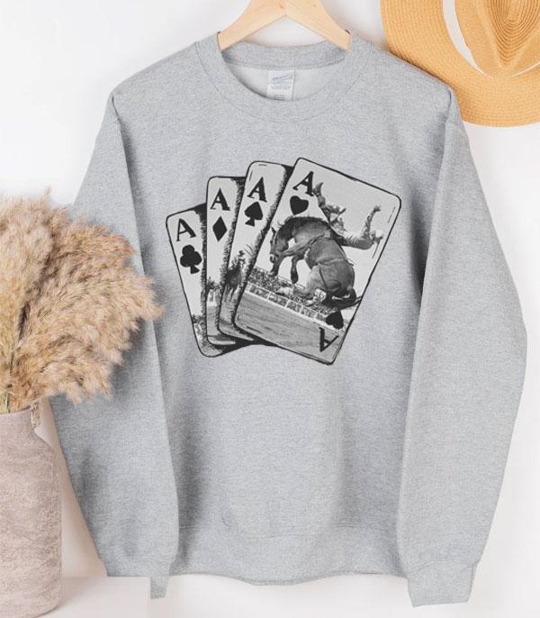 GRAPHIC TEES :: LONG SLEEVE :: Wholesale Western Cowboy Ace Card Sweatshirt