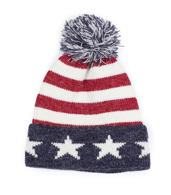 New Arrival :: Wholesale American Flag Knit Pom Beanie