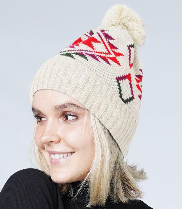 HATS I HAIR ACC :: BEANIES I HEADWRAP :: Wholesale Western Aztec Pattern Knit Pom Beanie
