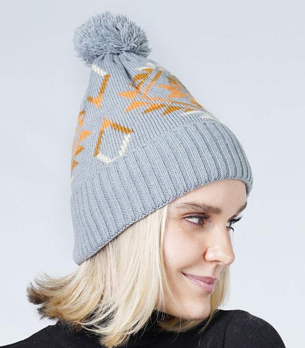 HATS I HAIR ACC :: BEANIES I HEADWRAP :: Wholesale Western Aztec Pattern Knit Pom Beanie