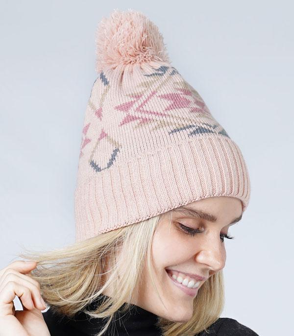 HATS I HAIR ACC :: BEANIES I HEADWRAP :: Wholesale Western Aztec Pattern Knit Pom Beanie