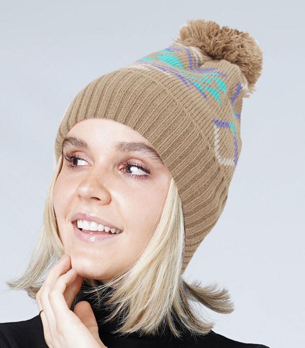 HATS I HAIR ACC :: BEANIES I HEADWRAP :: Wholesale Western Aztec Pattern Knit Pom Beanie