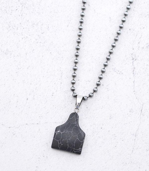 New Arrival :: Wholesale Western Semi Stone Cattle Tag Necklace