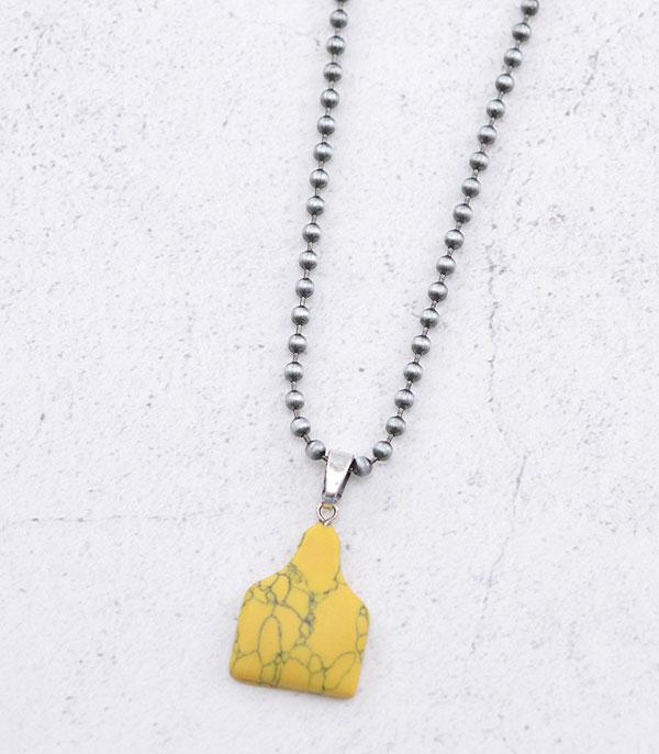 New Arrival :: Wholesale Semi Stone Cattle Tag Pendant Necklace