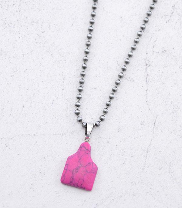 New Arrival :: Wholesale Semi Stone Cattle Tag Pendant Necklace