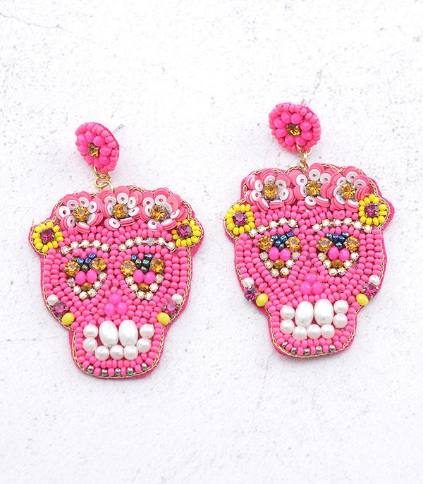 New Arrival :: Wholesale Seed Bead Sugar Skull Earrings