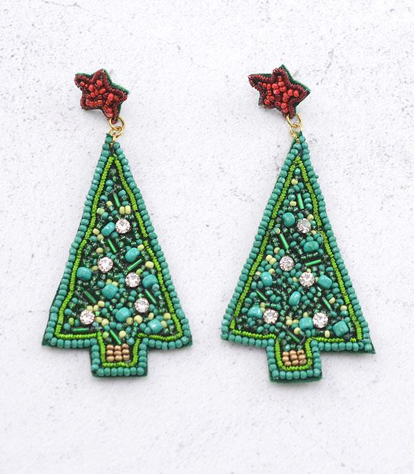 <font color=GREEN>SEASONAL</font> :: Wholesale Seed Bead Christmas Tree Earrings