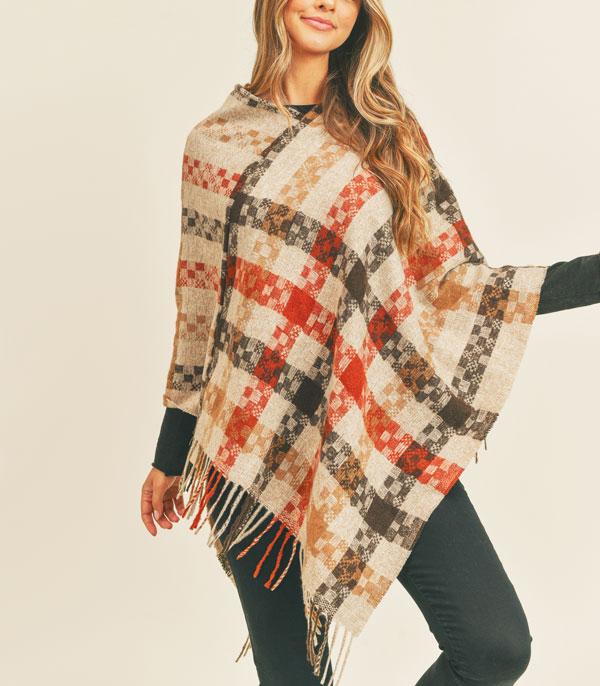 KIMONO I SCARVES :: KIMONO / PONCHO :: Wholesale Fall Winter Pixel Check Pattern Poncho