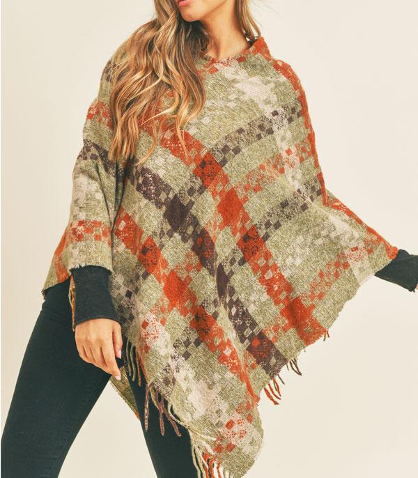 KIMONO I SCARVES :: KIMONO / PONCHO :: Wholesale Fall Winter Pixel Check Pattern Poncho