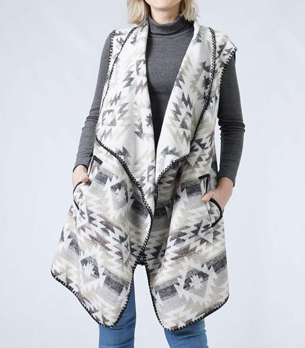 KIMONO I SCARVES :: VEST/ CARDIGAN :: Wholesale Western Aztec Pattern Winter Vest