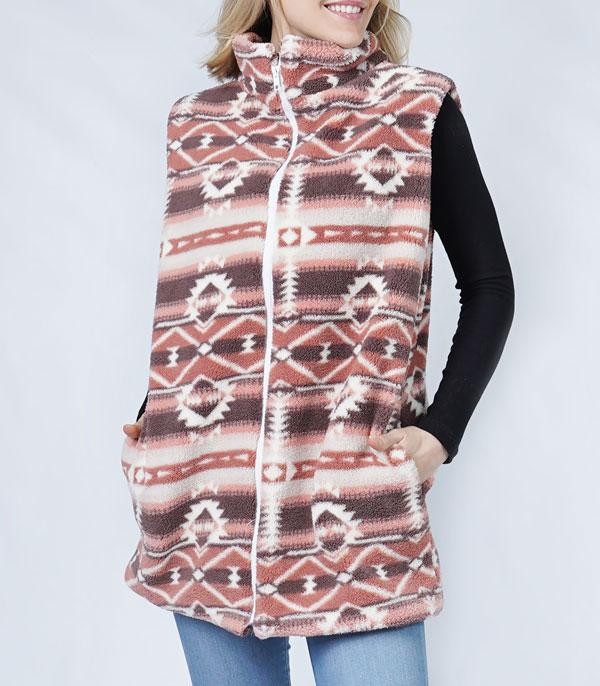 KIMONO I SCARVES :: VEST/ CARDIGAN :: Wholesale Western Aztec Sherpa Fleece Vest