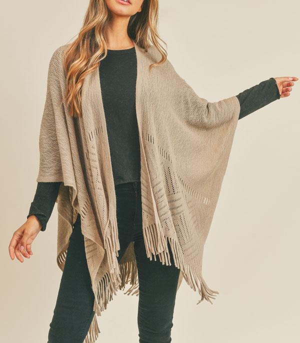 KIMONO I SCARVES :: KIMONO / PONCHO :: Wholesale Fall Winter Fringe Knit Ruana