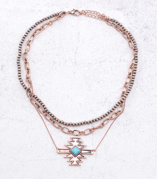 New Arrival :: Wholesale Western Aztec Pendant Layered Necklace