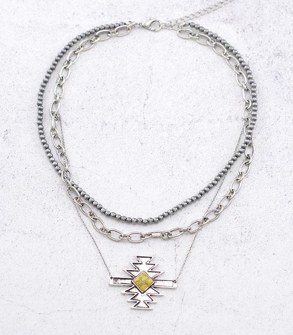 New Arrival :: Wholesale Western Aztec Pendant Layered Necklace