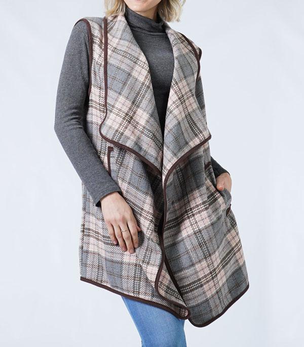 KIMONO I SCARVES :: VEST/ CARDIGAN :: Wholesale Fall Winter Checkered Print Vest