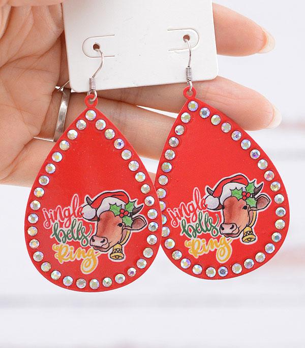 <font color=GREEN>SEASONAL</font> :: Wholesale Christmas Cow Teardrop Earrings