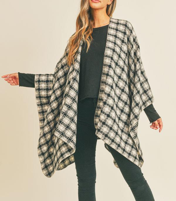 <font color=RED>PONCHOS SALE</font> :: Wholesale Fall Season Plaid Pattern Ruana