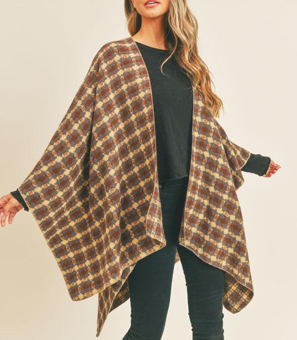 <font color=RED>PONCHOS SALE</font> :: Wholesale Fall Season Plaid Pattern Ruana