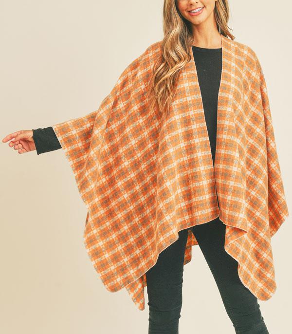 <font color=black>SALE ITEMS</font> :: SCARVES | APPAREL  :: Apparel :: Wholesale Fall Season Plaid Pattern Ruana