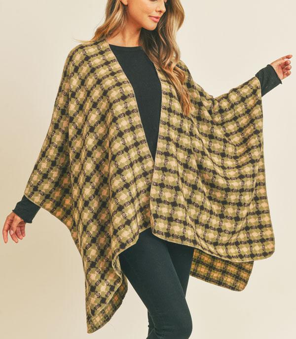 <font color=black>SALE ITEMS</font> :: SCARVES | APPAREL  :: Apparel :: Wholesale Fall Season Plaid Pattern Ruana