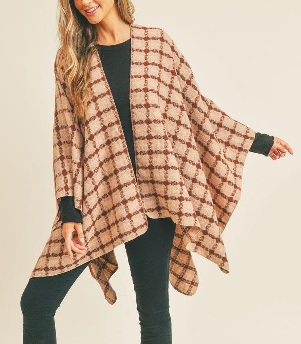 <font color=RED>PONCHOS SALE</font> :: Wholesale Fall Season Plaid Pattern Ruana