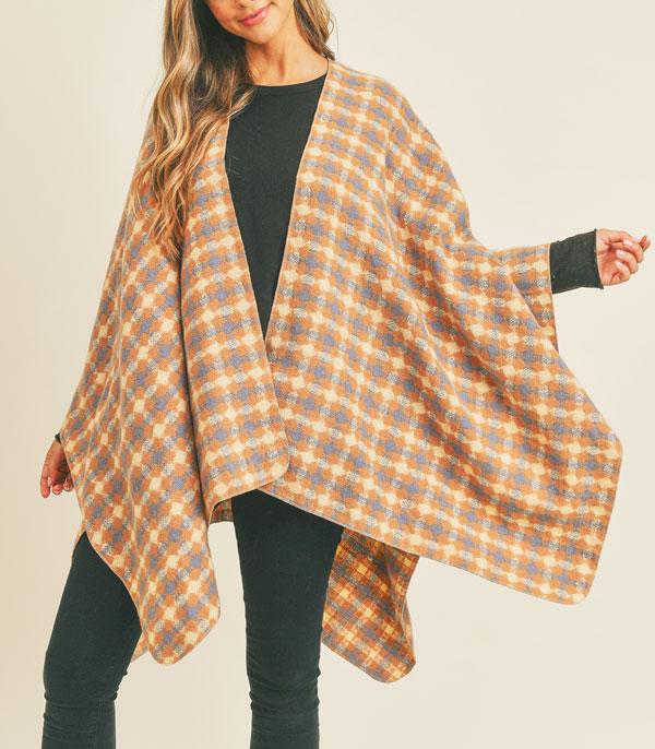 <font color=RED>PONCHOS SALE</font> :: Wholesale Fall Season Plaid Pattern Ruana
