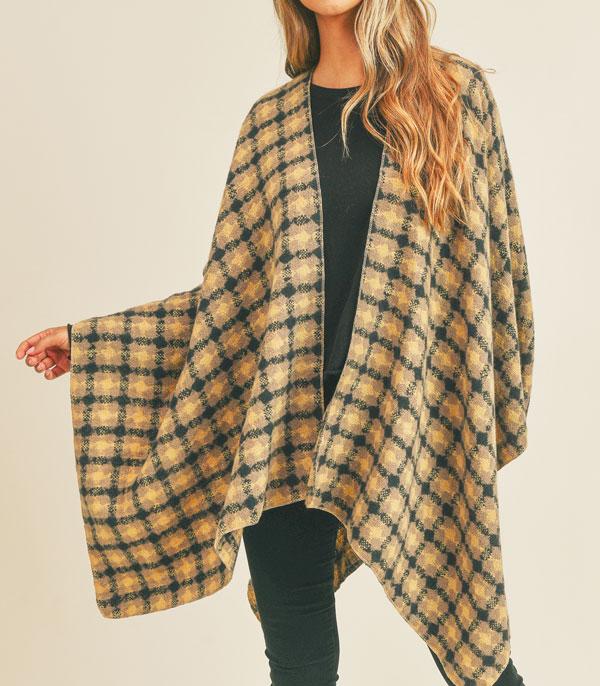 <font color=RED>PONCHOS SALE</font> :: Wholesale Fall Season Plaid Pattern Ruana
