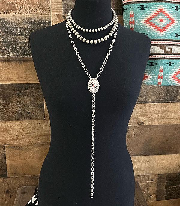 NECKLACES :: WESTERN LONG NECKLACES :: Wholesale Western Concho Layered Lariat Necklace