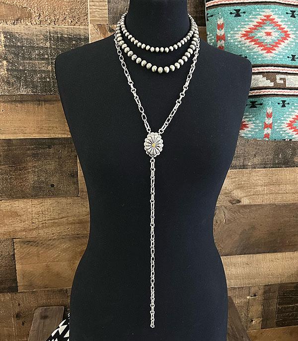 NECKLACES :: WESTERN LONG NECKLACES :: Wholesale Western Concho Layered Lariat Necklace