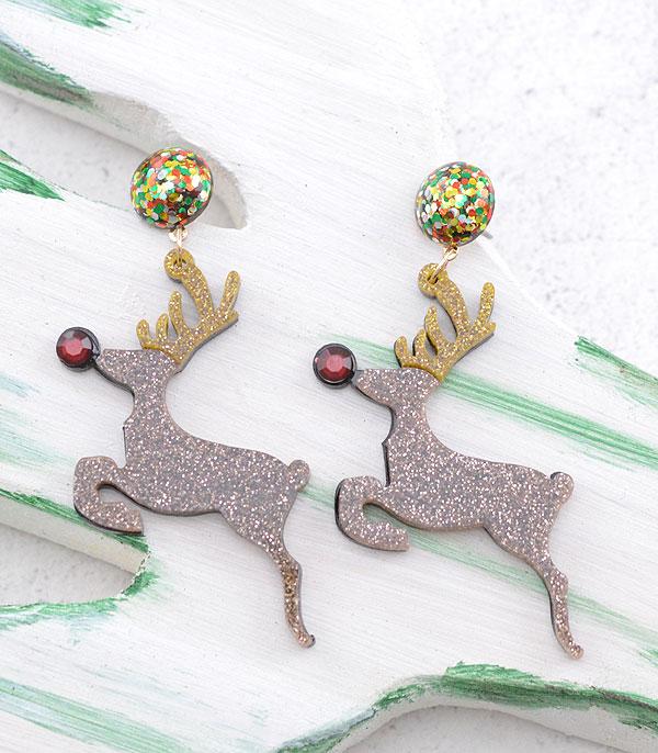 <font color=GREEN>HOLIDAYS</font> :: JEWELRY I BAGS :: Wholesale Glitter Reindeer Christmas Earrings