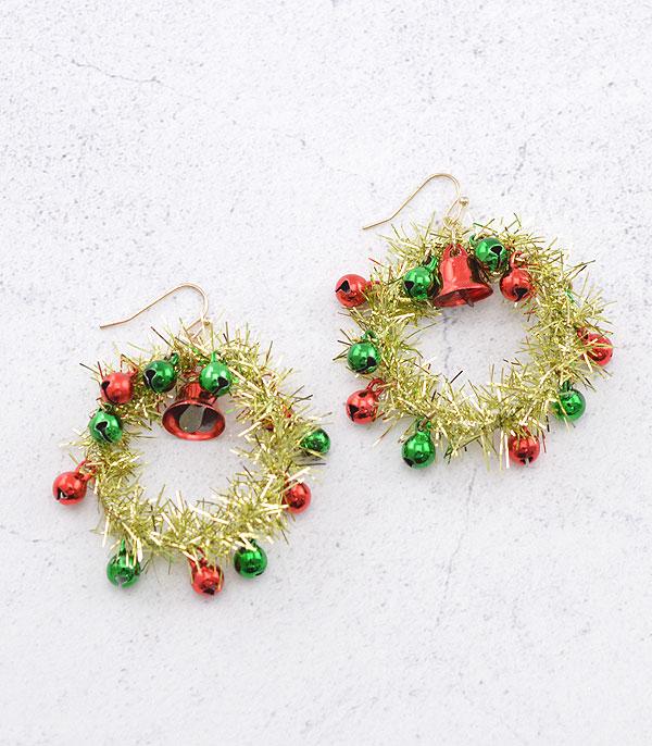<font color=GREEN>HOLIDAYS</font> :: Wholesale Christmas Wreath Bell Earrings