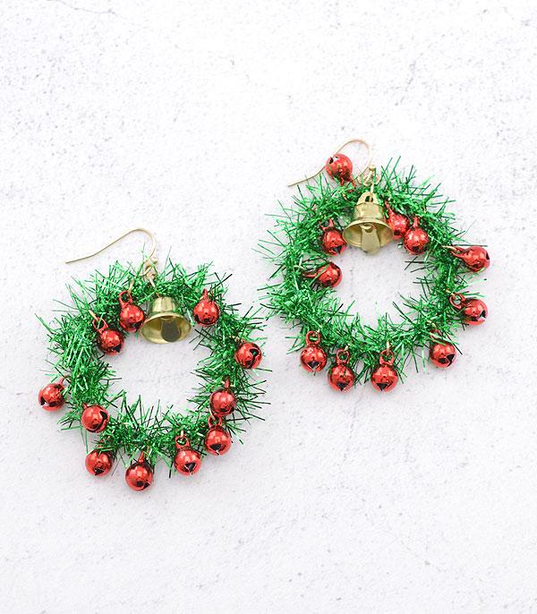 <font color=GREEN>HOLIDAYS</font> :: Wholesale Christmas Wreath Bell Earrings