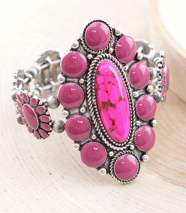 <font color=#FF6EC7>PINK COWGIRL</font> :: Wholesale Western Turquoise Semi Stone Bracelet