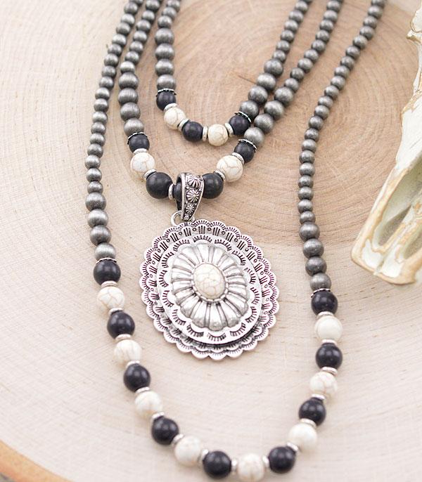 NECKLACES :: WESTERN LONG NECKLACES :: Wholesale Western Concho Layered Necklace