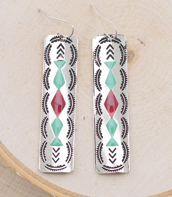 New Arrival :: Wholesale Western Aztec Rectangle Earrings