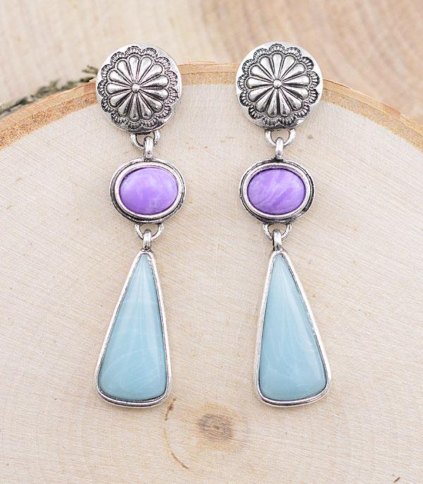 EARRINGS :: WESTERN POST EARRINGS :: Wholesale Western Semi Stone Drop Earrings