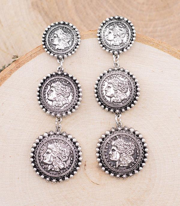 EARRINGS :: WESTERN POST EARRINGS :: Wholesale Western Coin Concho Drop Earrings