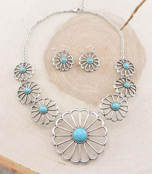 New Arrival :: Wholesale Western Turquoise Flower Necklace Set