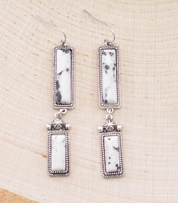 EARRINGS :: WESTERN HOOK EARRINGS :: Wholesale Western Howlite Stone Bar Earrings