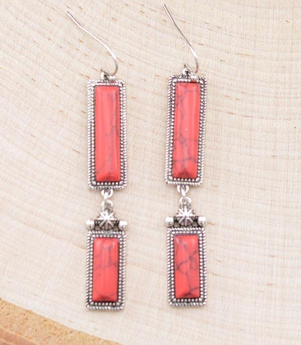 EARRINGS :: WESTERN HOOK EARRINGS :: Wholesale Western Semi Stone Bar Earrings