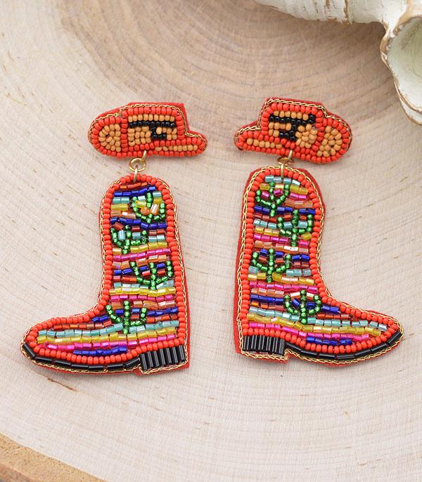 EARRINGS :: WESTERN POST EARRINGS :: Wholesale Seed Bead Cowboy Boots Earrings