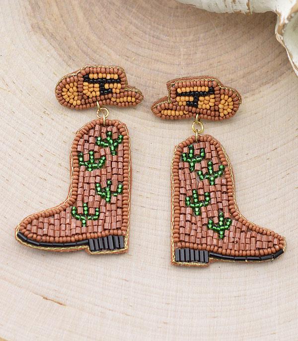 EARRINGS :: WESTERN POST EARRINGS :: Wholesale Seed Bead Cowboy Boots Earrings