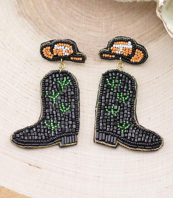 EARRINGS :: WESTERN POST EARRINGS :: Wholesale Seed Bead Cowboy Boots Earrings