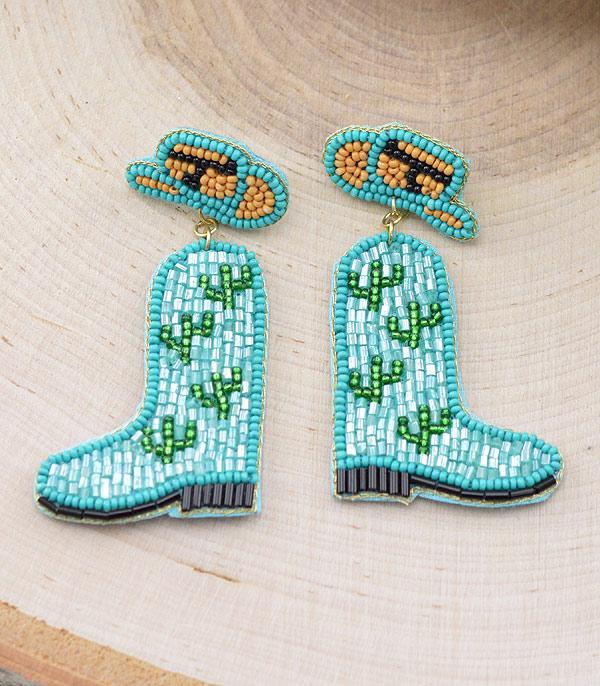 EARRINGS :: WESTERN POST EARRINGS :: Wholesale Seed Bead Cowboy Boots Earrings