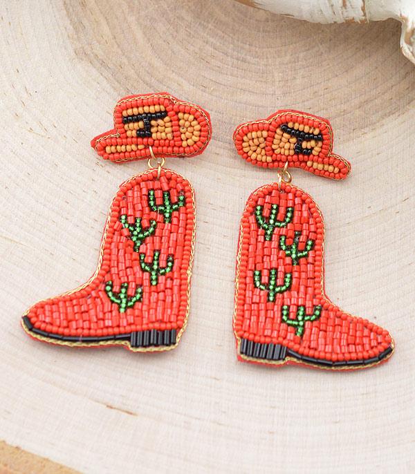 EARRINGS :: WESTERN POST EARRINGS :: Wholesale Seed Bead Cowboy Boots Earrings