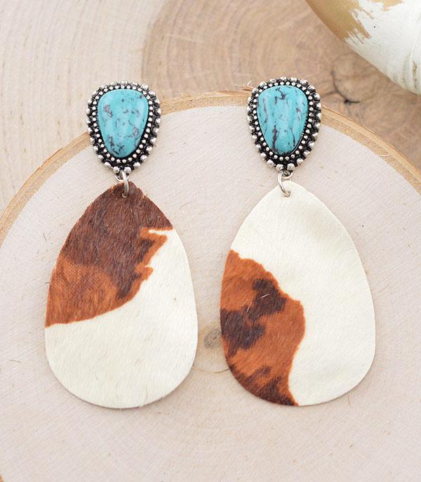 EARRINGS :: WESTERN POST EARRINGS :: Wholesale Genuine Leather Cow Teardrop Earrings