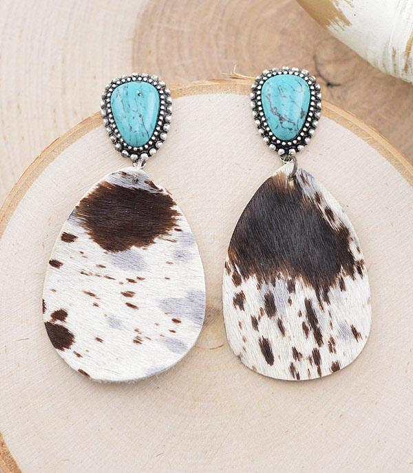 EARRINGS :: WESTERN POST EARRINGS :: Wholesale Genuine Leather Cow Teardrop Earrings