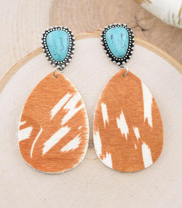 EARRINGS :: WESTERN POST EARRINGS :: Wholesale Genuine Leather Cow Teardrop Earrings